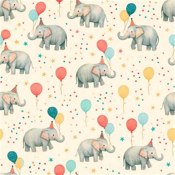 Elephants with balloons in a fun seamless pattern for celebrations