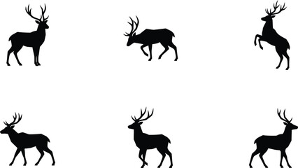 Naklejka premium Four black silhouettes of horses in various dynamic poses running leaping
