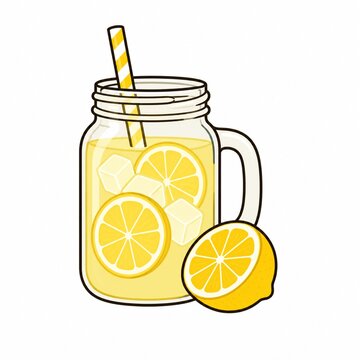 Mason jar with lemonade and lemon half