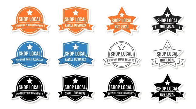 Shop local badge set with ribbon labels