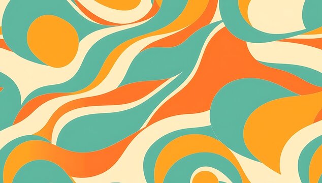 Retro psychedelic groovy abstract seamless pattern with wavy liquid shapes