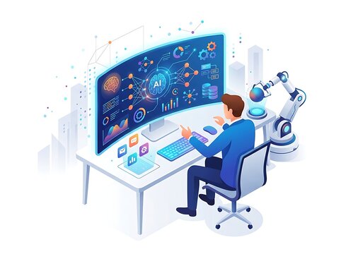 Professional Businessman Working with Artificial Intelligence Interface