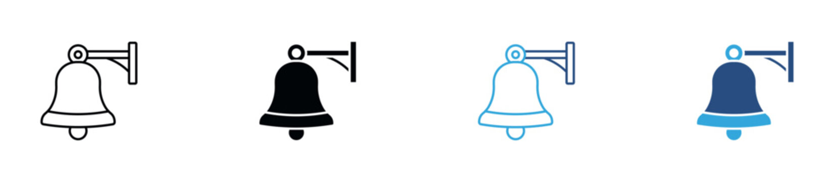 Wall Mounted Bell Icon Set. Doorbell, Notification Bell, Alert, Ring and Entrance Chime Symbols. Vector Illustration.
