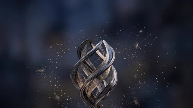 abstract swirling design with glowing particles in dark background for creative projects