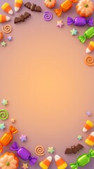 Fototapeta premium Colorful Halloween Candies and Sweet Treats Falling on Green Screen Background