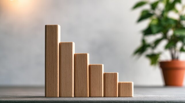 Wooden blocks arranged in a descending bar graph on a table