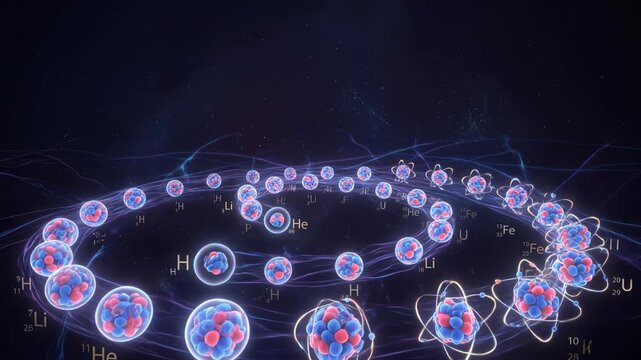 atom structure visualization with particles in motion for educational purposes