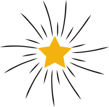 Flat illustration of a glowing star depicting a burst of light rays for achievement and celebration design