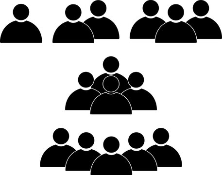 Silhouette icon set of featuring people groups of varying sizes depicting team and crowd concepts for business design