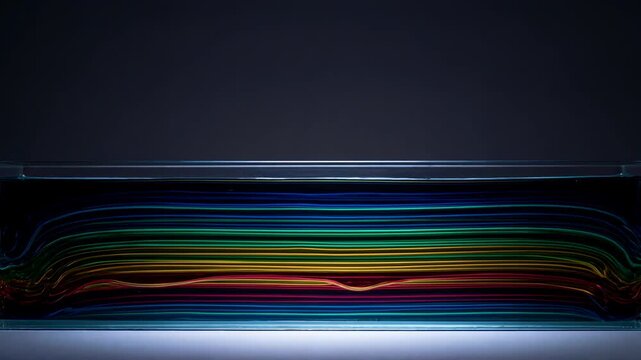 Colorful abstract lines in slow motion movement with vibrant hues and dark background