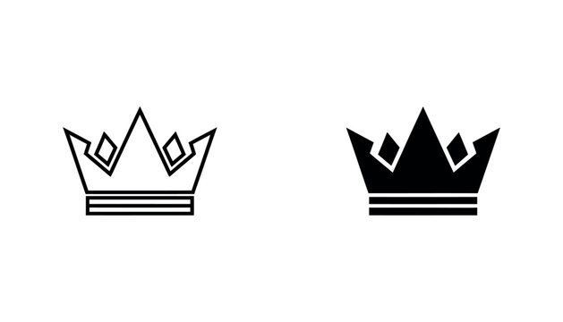 Black and white crown icon set with three peaks