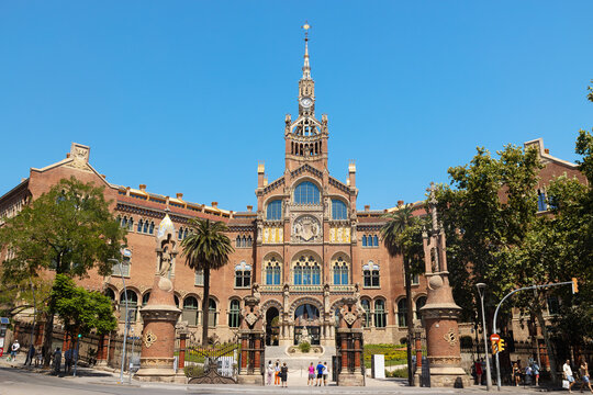 Historic Facade of Hospital de Sant Pau in Barcelona with Modernista Architecture