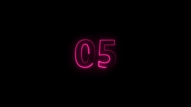 Glowing Pink Neon Number 05 Isolated on Black Background, 3D Rendering Cyberpunk Electric Light Digit
