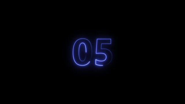 Glowing Blue Neon Number 05 Isolated on Black Background with Electric Light