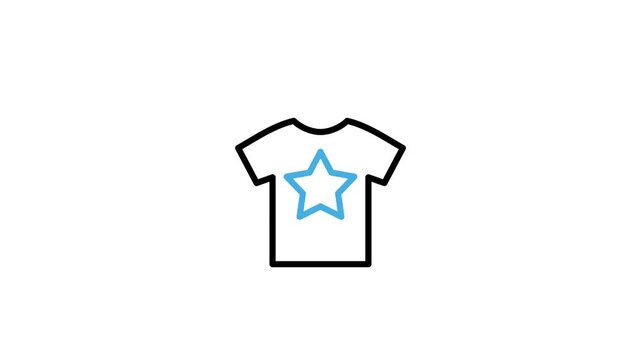 Event prizes and merchandise icon animation. Animated t-shirt with star symbol. Motion graphics video with alpha channel