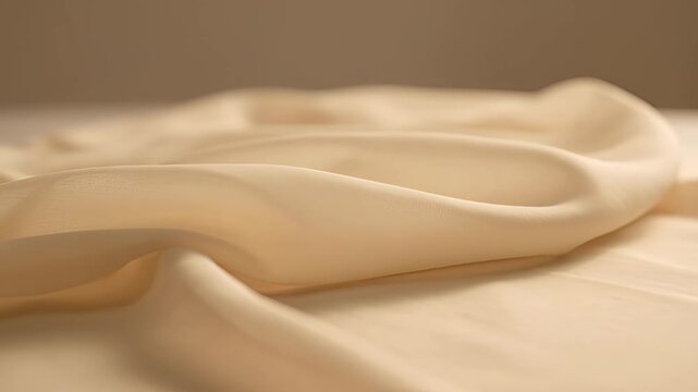 Elegant Beige Fabric Folds and Waves, Smooth Textile Surface, Soft Flowing Material, Subtle Texture, Luxury Interior Decor, Fashion Design Background