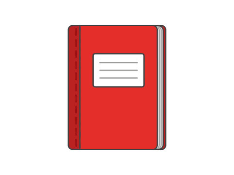 Red notebook with white label illustration isolated on white background