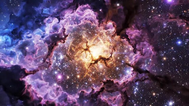 Deep space nebula with vibrant cosmic dust and sparkling stars, outer space exploration, cinematic visual effects, dynamic background footage.