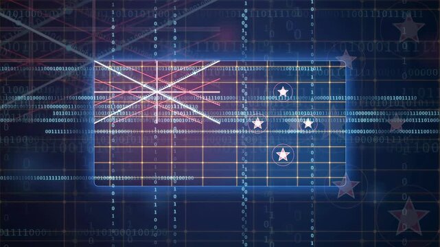 Digital representation of the Marshall Islands flag with binary code and futuristic technology elements