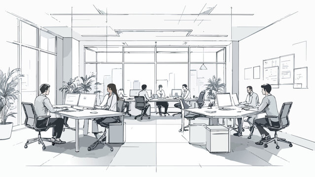 Young business professionals collaborating in modern open-plan office