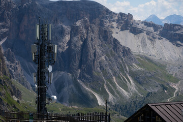 Fototapeta premium Cable car pulley on mountain slope