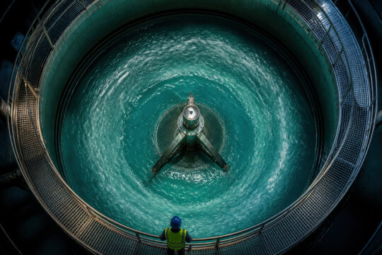 Rapid Mix Basin in Municipal Water Treatment Plant Viewed from Above