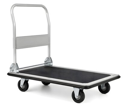 Folding Flatbed Moving Cart Fully Opened In Working Position With Crisp Metal Rubber Construction Photography