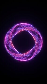 A glowing abstract toroidal vortex of intertwined pink and purple light swirls against a dark background, creating a mesmerizing and futuristic visual effect.