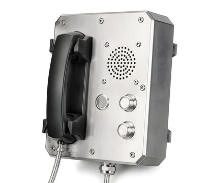 Industrial Intercom Station With Rugged Housing Blank Controls And Durable Communication Hardware Product Photography Display