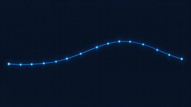 Animated Blue Line Graph with Dots on Dark Grid Background, Showing Fluctuations and Data Trends