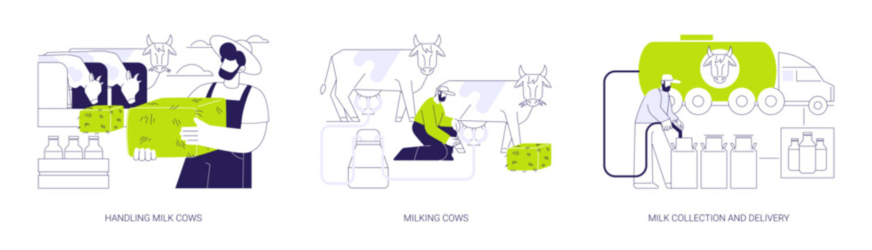 Dairy farming abstract concept vector illustrations.