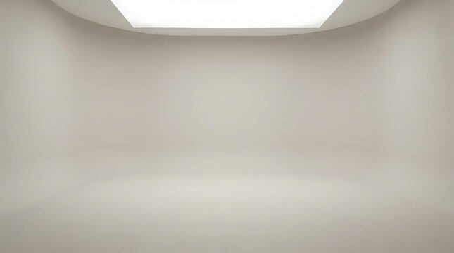 Brightly lit empty white room with a minimalist design and a large ceiling light fixture.
