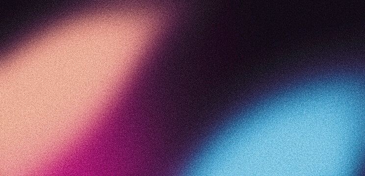 Blue pink magenta black background, abstract glowing color gradient shape on dark grainy backdrop for landing page, website header, event banner, poster, cover, digital or print project design