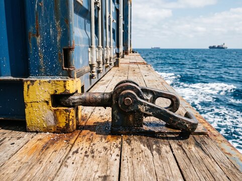 Heavy Duty Container Lashing Equipment on Cargo Ship Deck