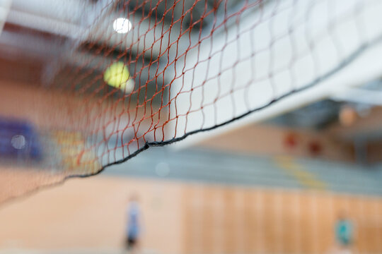 Badminton tournament detail of net in indoor sports hall