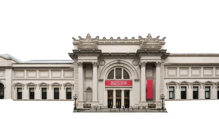 Fototapeta premium Majestic Classical Architecture Facade Featuring Grand Columns and Ornate Stone Detailing on an Isolated White Background