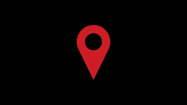 Red map location pin icon isolated on black background animation