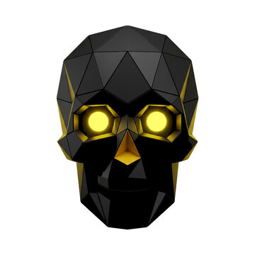 Black geometric skull with modern 3D low poly digital art design