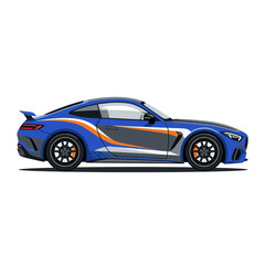 Naklejka premium Sleek Blue Sports Car with Orange and Gray Accents - Side View Illustration
