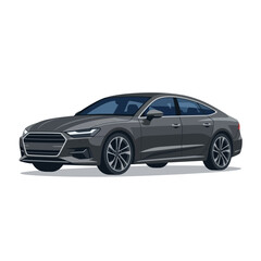 Fototapeta premium Sleek Dark Grey Luxury Sedan Car, Modern Automotive Design, Isolated on White Background