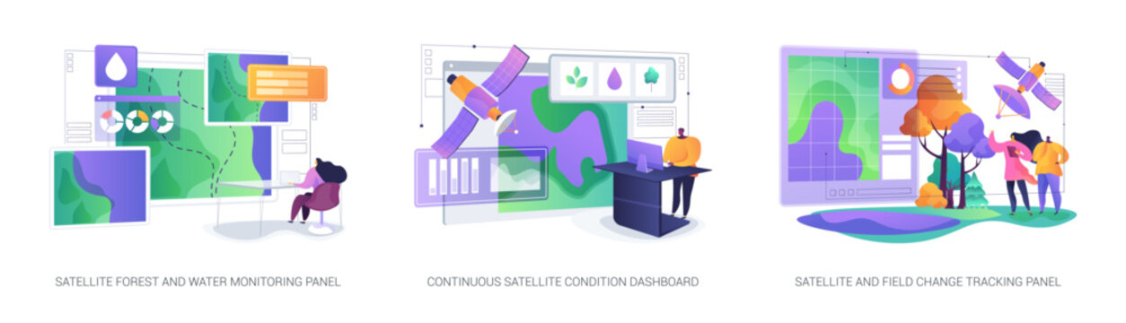 Satellite Ecosystem Monitoring Analysis abstract concept vector illustrations.
