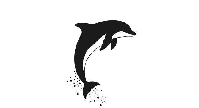 Black dolphin jumping out of water with splashes with silhouette dolphin playful dynamic marine mammal animal ocean swim leap sea