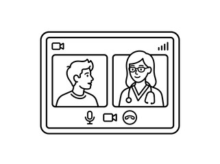 Fototapeta premium Online medical consultation vector line art on tablet screen display