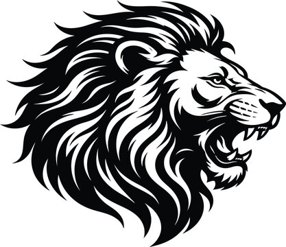 Fierce Lion Head Illustration with Open Mouth and Mane, Symbolizing Power, Strength, and Courage, Ideal for Logos and Graphic Designs
