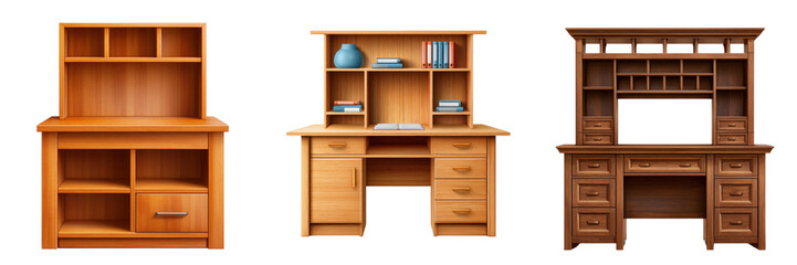 Fototapeta premium Wood desk hutch wood desk wood hutch office furniture storage shelf book shelf home office study desk workstation drawer storage. Wood desk hutch with cabinets and open storage shelf