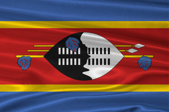 Swazi flag textured with fabric background. Flag of Eswatini with a soft fabric texture