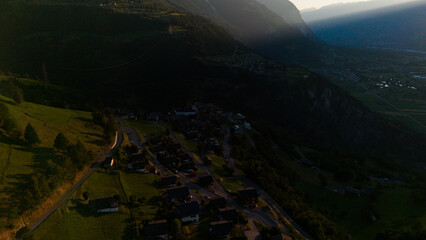 Fototapeta premium panorama from the Alps, Ergisch, Wasserfall Turtmann in Switzerland 