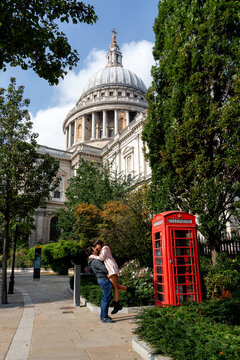 St Paul's Cathedral with red telephone box in London