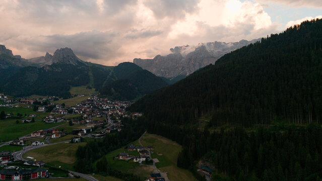 Panoramic view of the village of Selva di Valgardena. South Tyrol, Italy 