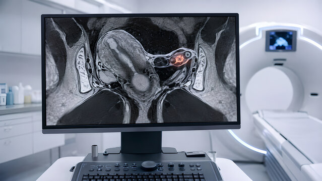 Fallopian tube ectopic pregnancy radiology ultrasound image showing early-stage tubal implantation in a clean clinical room for healthcare, medical education, radiology, and patient education use
